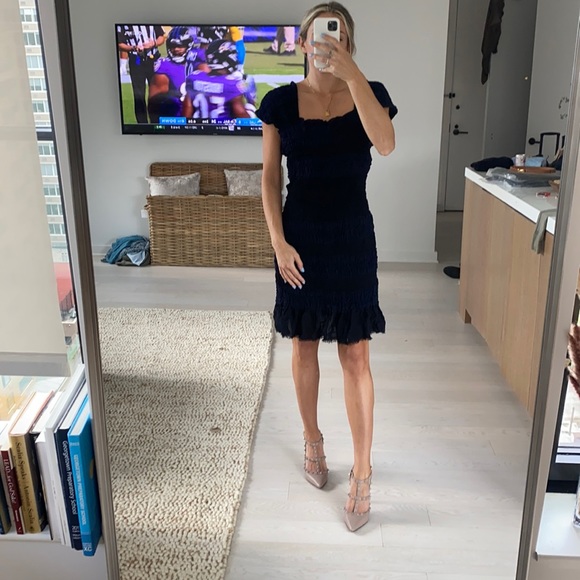 Yoana Baraschi Stretch Knit Midi Dress Black Navy size Medium 9D182 - Picture 2 of 10